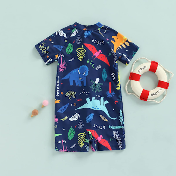 Småbørns Baby Drenge Badetøj Baby Drenge Badedragt Heldragt Kortærmet Strandtøj Lynlås Rash Guard Badedragter Svømmetøj (1-2 år)