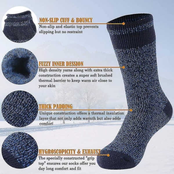 Varme termiske sokker, unisex 2,44 Tog Ultra Tykke Varmisolerte Oppvarmede Crew Sokker
