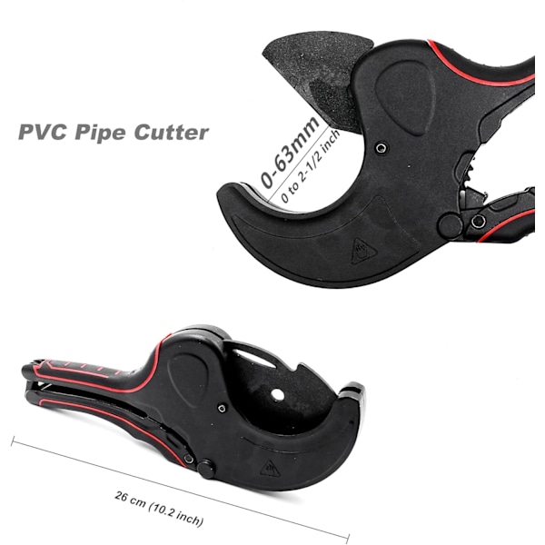PVC Rørskærer 63mm, Skralde PVC Rørskærer SK5 Skarpe Blade, Rørskærer til PVC PPR PEX Plastslanger og VVS-rør (Op til 2-1/2 tommer)