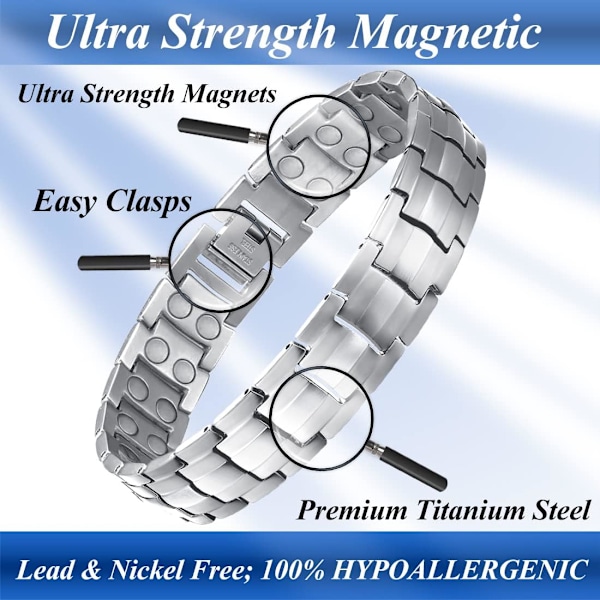 Magnetiske armbånd til mænd Titanium stål magnetisk armbånd Ultra stærkt dobbelt række armbånd med justeringsværktøj og gaveæske