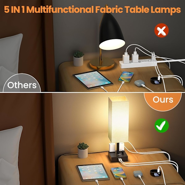 Dimbar Nattbordslampe, Dimbar Bordlampe med Linskjerm, Multifunksjonell Nattbordslampe, Leselampe, Varmhvit, 1 stk
