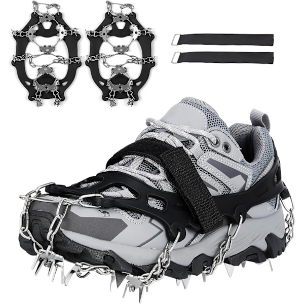 19-tandade isklämmor halkskydd snöskoskydd lättvikts rostfritt stål halkfria isgrepp för stövlar över skor broddar isgrepp, XL Black XL