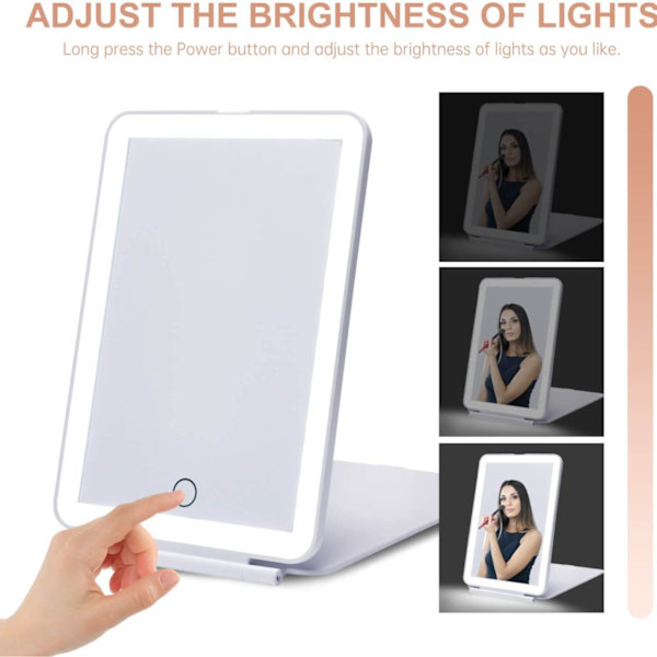 Led Makeup Spejl, Foldbar 3 Farve Belysning, Bordplade Kosmetisk Spejl Dæmpbar, Belyste Touch Makeup Spejl, Bærbar Foldespejl, Hvid White
