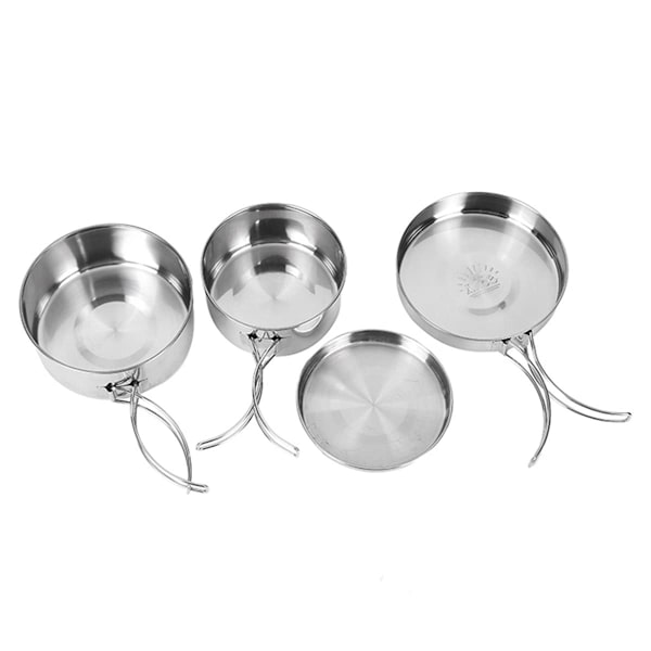 Sæt med 4 rustfrit stål Køkkenudstyr Sæt Bærbar Rustfrit Stål Pander Pot Plade Camping Køkkenudstyr Sæt til Udendørs Indendørs Køkken Familie Camping Picnic