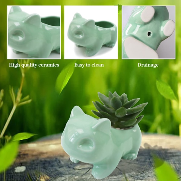 Keramiska Blompottar, Cartoon Succulent Planter Pots Grön Liten Djurformad DIY Konst Vas Blomma för Kontorsbord Trädgård Hem Dekorativ, 1 st