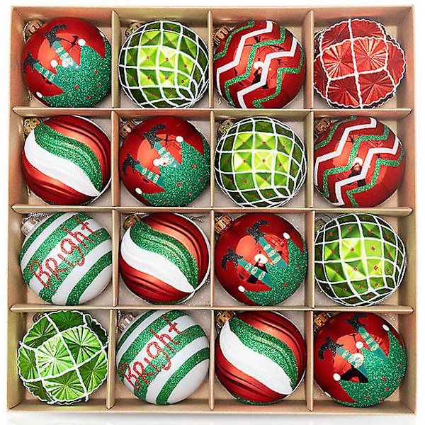16 stk Julekuler 16 8cm Plast Julefarge Kule Juletre Henger Ornament Henger Ornamenter red,green,white