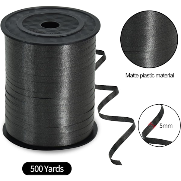 500 Yards Curling Ribbon - Ballongband - för Presentinslagning, Band och Rosetter för Jul Nyår Födelsedagspresenter (Svart) black