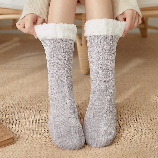 Søde og varme sokker med anti-slip beskyttelse - Vintergulvsokker, sne sokker, sove sokker, hjemmesokker Light Gray