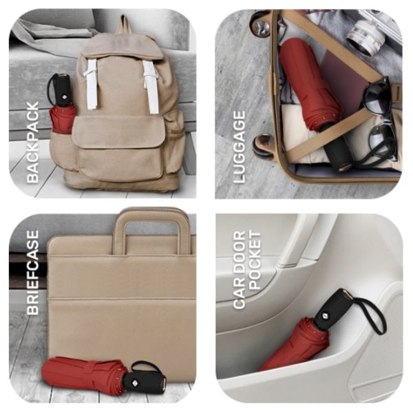 Rejse Paraply - Nem Automatisk Åbn og Luk, Holdbar Kompakt Paraply, Robust Fiberglass Stel, Vandtæt Kaleche - Bærbar Rejse Paraply
