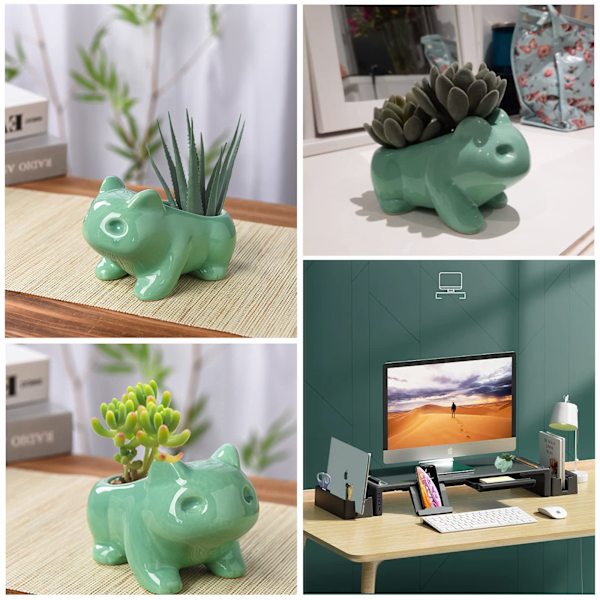 Keramiska Blompottar, Cartoon Succulent Planter Pots Grön Liten Djurformad DIY Konst Vas Blomma för Kontorsbord Trädgård Hem Dekorativ, 1 st