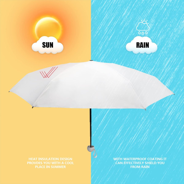 Reseparaply, 6 revbens miniparaply Litet UV-paraply med case Snabbtorkande och ultrakompakt hopfällbart paraply 90 x 55 cm, vitt white