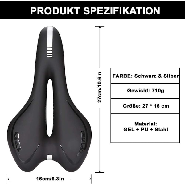 Polkupyörän satula geelipehmusteella, MTB-satula, mukava ontto ergonominen pyöränistuin, retkipyörän satula, Velo-satula miehille ja naisille