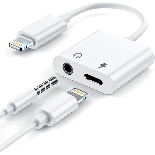 [2 i 1] Hörlursadapter för iPhone11，Apple Lightning till 3,5 mm uttag Aux Audio Dongle Hörlurar Biltillbehör Kompatibel Audio Hörlursadapter