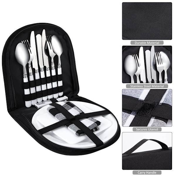 Campingbestickset 13 delar Bärbart Campingbestickset i Rostfritt Stål Resekit Gaffel Sked Bestick Picknickset för Camping Picknick 2 Personer