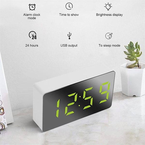 Väckarklocka LED Spegel Digital Väckarklocka Snooze Bordsklocka Väckning Tyst Kalender Dimbar Elektronisk Skrivbordsklocka Heminredningsklocka