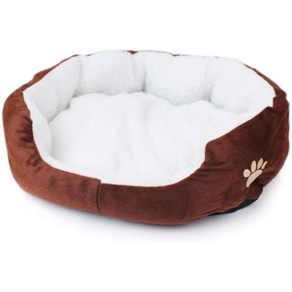 Pet Bed for Cats and Small Medium Dogs Basket with Round or Oval Donut Cushion Nesting Pet Bed,Brown,45 * 35