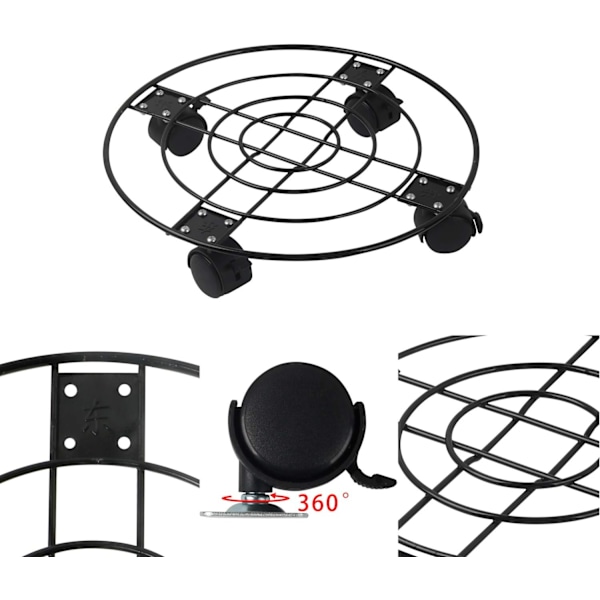 Växtrullvagn - 33cm Rund Metall Växtkruka Rullvagn, Växtkruka Vagn med Bromshjul, för Inomhus Utomhus Hem Trädgård (1 Pack)