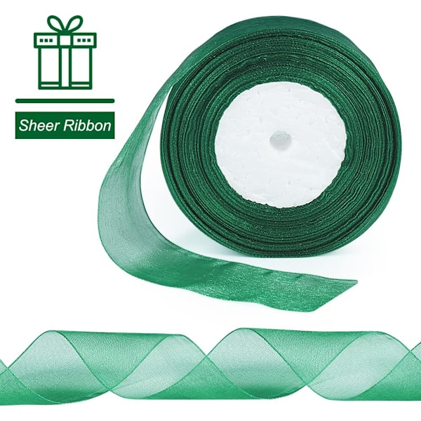 Transparent band, 40 mm x 48 yards, dubbelsidig transparent chiffongband för presentinslagning, julbröllopsfestceremonidekorationer Green