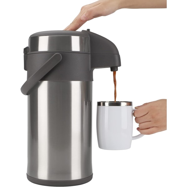 Kaffekolbe - 4L isolert pumpeaksjon luftpotte - Vakuum termisk drikkedispenser i rustfritt stål BPA-fri kaffekaraffel