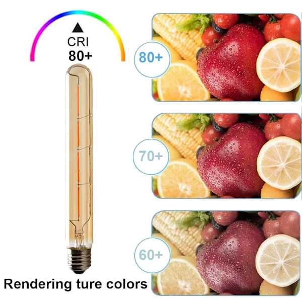Set med 5 långa rörformade glödlampor, Edison LED-filament, 4W, motsvarande 40W glödlampa, E27-sockel, varmvit 2200K, 400LM, AC 220-240V, ej dimbar