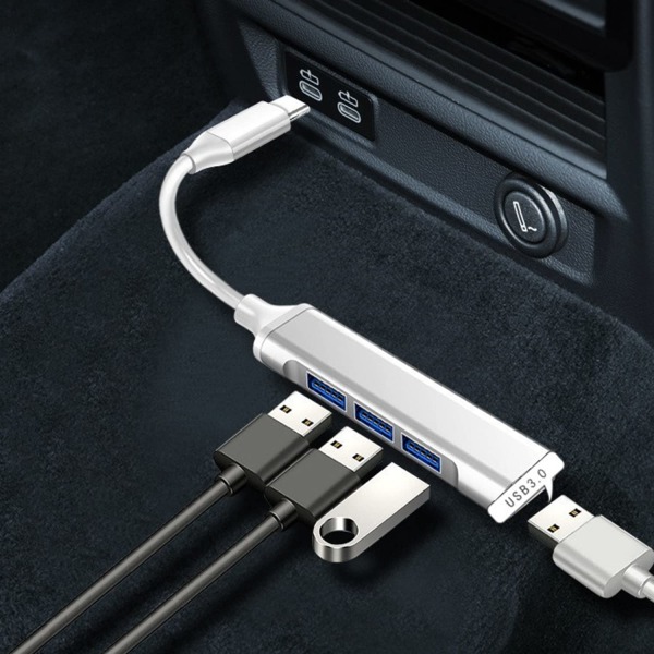 Type-C-keskitin, Ultra-ohut 4 portin keskitin USB 3.0/2.0 -liitäntöineen, USB A - USB C -sovittimella, yhteensopiva MacBookin, Mac Pron, PC:n, flash-aseman ja ulkoisen kiintolevyn kanssa