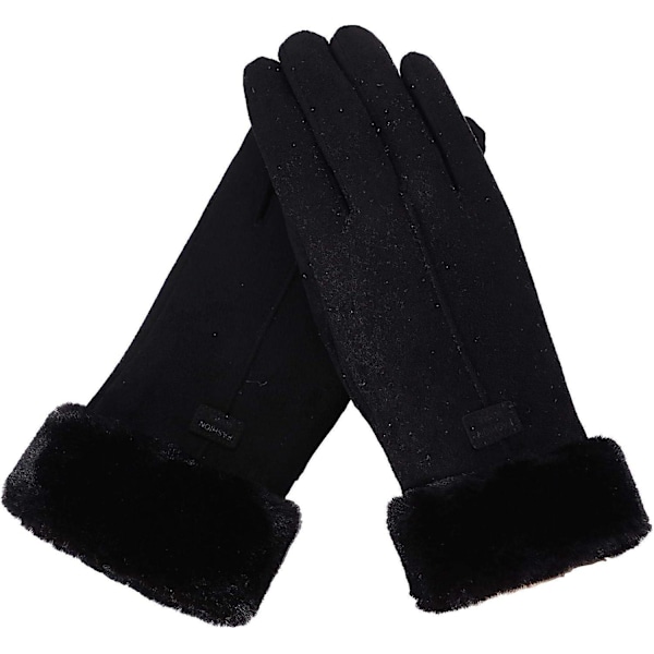 Vintervarme Handsker, Touchscreen-Suede med Tyk Foring, Dame Udendørs Handske (sort) balck