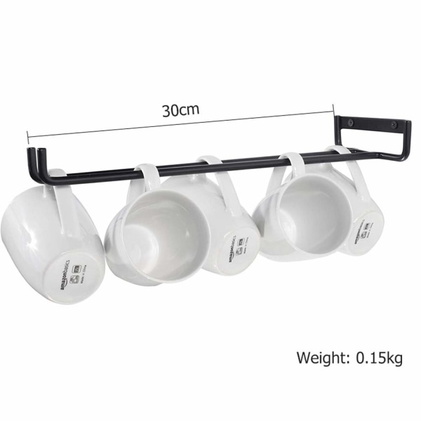 2-pack Väggmonterat Vin Glasställ Hängande Hyllställ Vinbägare Display Stativ för Skåp och Bar 30cm (Svart)
