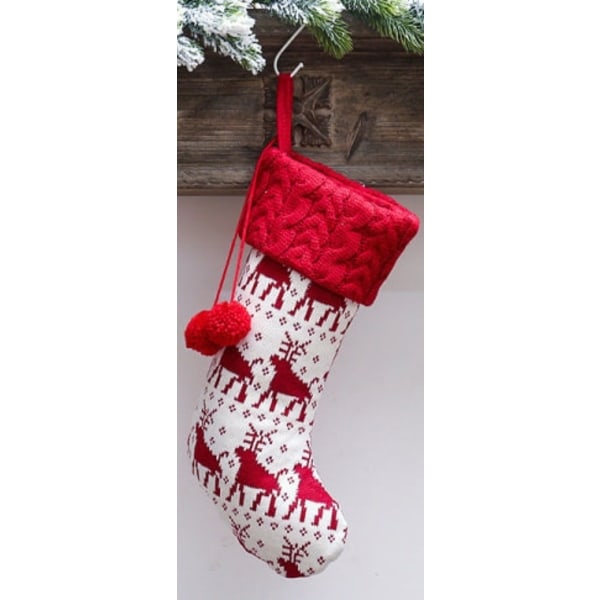 Christmas Decorations Knitted Christmas Socks Wool Yarn Socks Red and White Elk Gift Bag Children Gift Bag Christmas knitted small tree socks