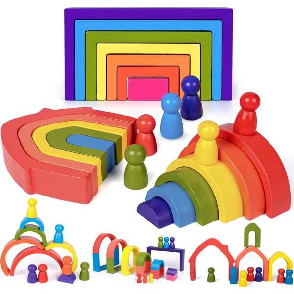 Regnbue Trælegetøj Puslespilsblokke Trælegetøj Pædagogisk læringslegetøj Byggeklodser til småbørn Børn Baby Drenge Piger Julegave