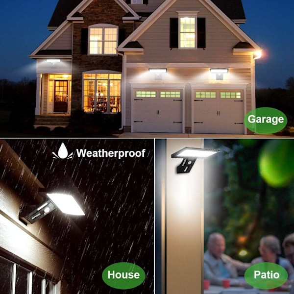 Utendørs Solcellelampe, 90 LED Solcellelampe Solcelledrevet Lampe Vanntett 2600mAh, USB-lading, Utendørs Solcellevegglampe for Hage Gjerde Port Terrasse