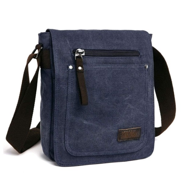 Retro lille lærredsmappe til mænd Casual Cross Body Messenger Skuldertaske Everyday Satchel Tasker Laptoptaske, blå blue