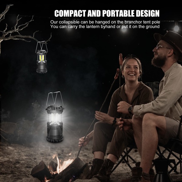 LED campinglykta, 350LM bärbar campinglampa med metallhandtag, för tältcamping vandring fiskegrotta etc, 2 stycken