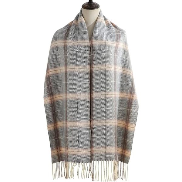 Dam Vinter Tartan Scarf, Lång Vinterscarf, Mjuka Varma Scarfar, Tofssjal, Lång Stola, Julklapp Light Gray