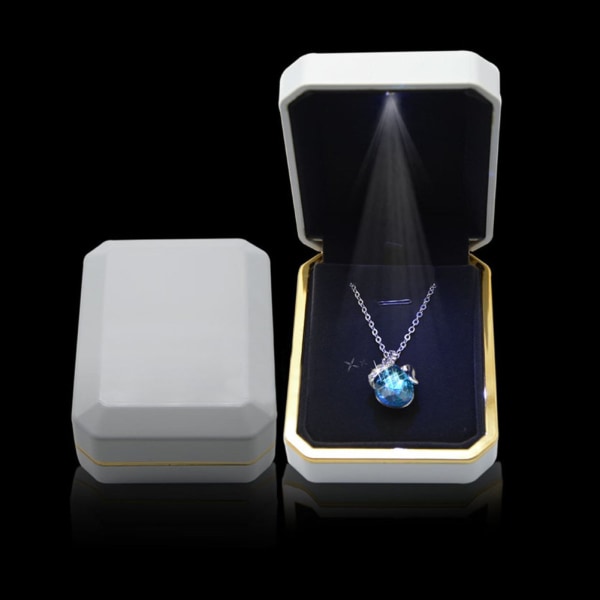 Luksus anheng Box, Velvet smykkeskrin Oppbevaring Case Organizer Holder med LED lys, hvit