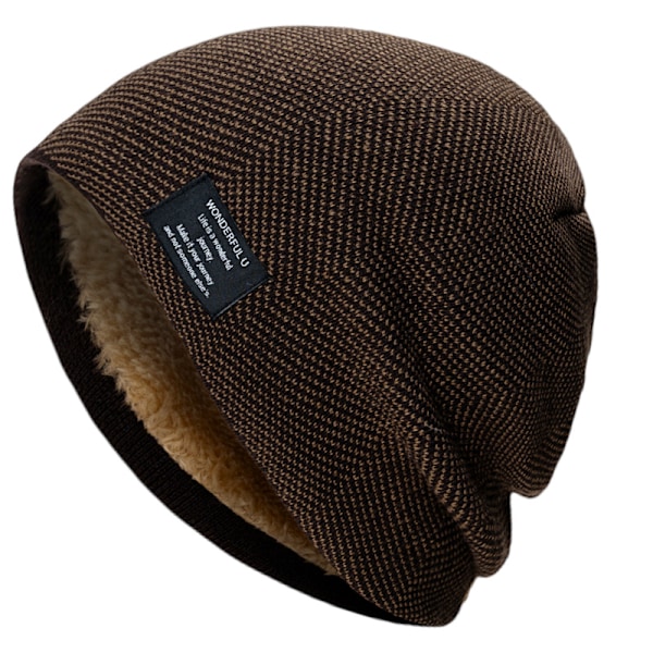 Plush stickad ullhatt, vinter utomhus tjock vindtät hatt, Dam Herr Stickad Hatt Unisex Varm Vinter Fleecefodrad Skidkeps Brown
