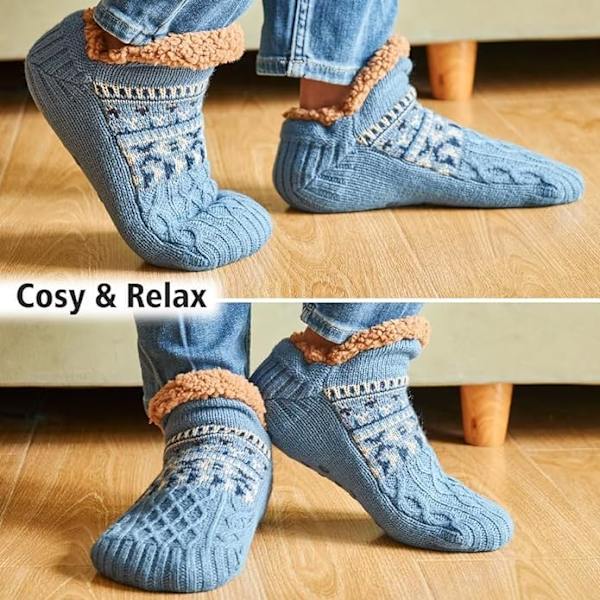 Toffelsockor för män och kvinnor, fluffiga strumpor med grepp, halkfri fleecefodring, termiskt stöd, julklapp L 43-45 Sky Blue 43-45