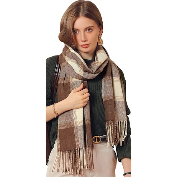 Vinter Tartan Tørklæde til Kvinder, Cashmere-lignende Tørklæder, Lange Varme Slå-om, Pashmina Kvast-sjal, Stola, Valentinsdagsgaver, Tørklæder, Julegave Drak Khaki