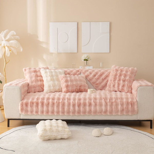 Kanin Plys Sofa Betræk 70x120CM, Blød Varmt Sofa Betræk Til Hjørne L-Form, Skridsikker Fløjl Sofa Pudebetræk, Tyk Møbelbeskytter