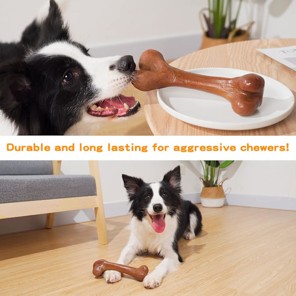 Hundelegetøj, Uforgængeligt tyggelegetøj til hunde til aggressive tyggere, mellemstore og store hunderacer, oksekødssmag, robust og holdbart hundebenslegetøj