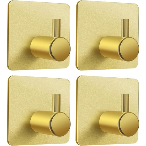 4-pack, självhäftande klädkrokar i guld för väggmontering, självhäftande handdukskrokar för badrum, dörr, kök, kraftiga krokar för att hänga handdukar, nycklar, hatt, badrock (guld)