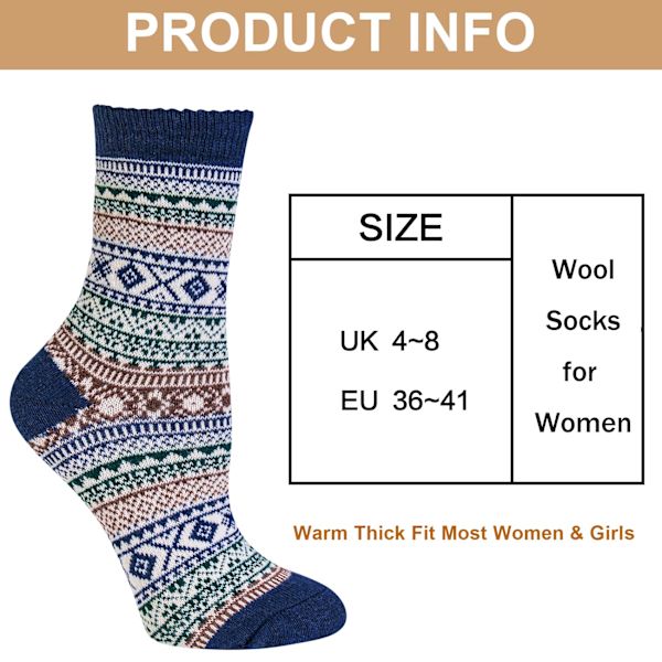 5 Par Damsockor i Ull, Dam Vinter Varma Stickade Sockor Tjocka Sockor, Julklappar till Kvinnor