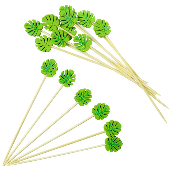 100 stk Tropiske Blad Cocktailpinner, Trepinner med Monstera Blad Ornament, Forrett Frukt Fingermat Pinner, Festdekorasjonsutstyr Tropical Leaves