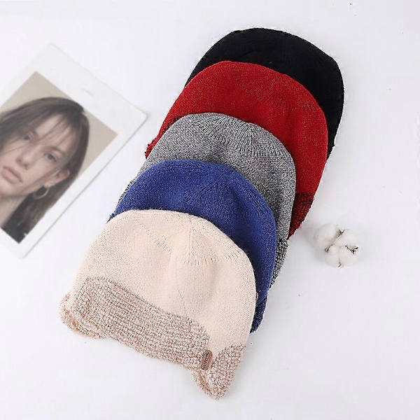 Hold Varme Beanie-Hatter, Vinterstrikket Huer, Tykke Varme Kantløse Pelsluer, Huer Utendørs Varme Tilbehør, Unisex Khaki
