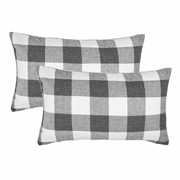 2 set Farmhouse Buffalo Check Plaid Throw Tyynynpäälliset Case Polyesteri sohvalle Harmaa ja valkoinen, 12 x 20 tuumaa