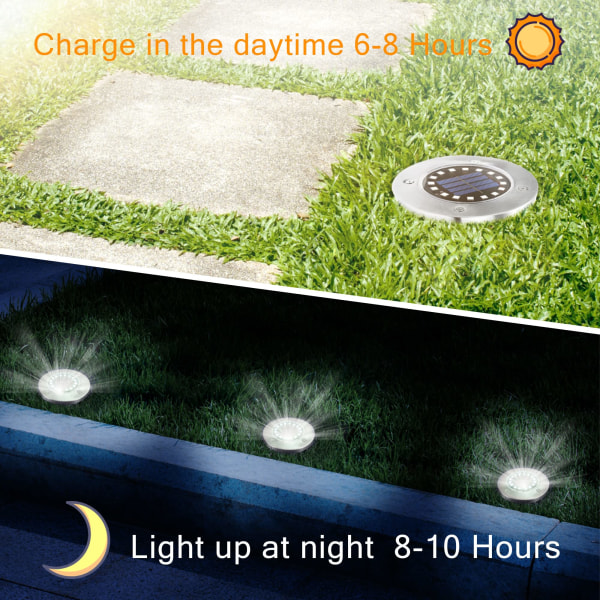 16 LED-aurinkovaloa ulkokäyttöön – 8 kpl aurinkokohdevaloa Puutarha Vedenpitävä katulamppu kävelytietä varten Terassi Sisäpiha Maanalainen Upotettu nurmikko