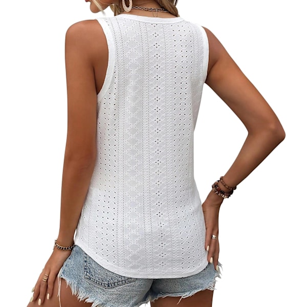 Womens Tank Tops Sommer Tank Tops til kvinder 2024, V-hals ærme broderi toppe, Casual løs trendy toppe（hvid-M）