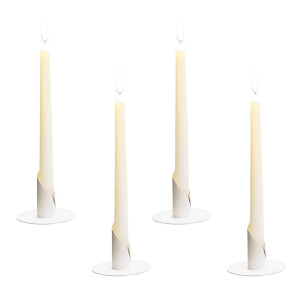 Metallinen kynttilänjalka 4 kpl, kynttilänvalon kynttilänjalka, metalliset kartiomaiset kynttilänjalat olohuoneen ja makuuhuoneen sisustamiseen, valkoinen