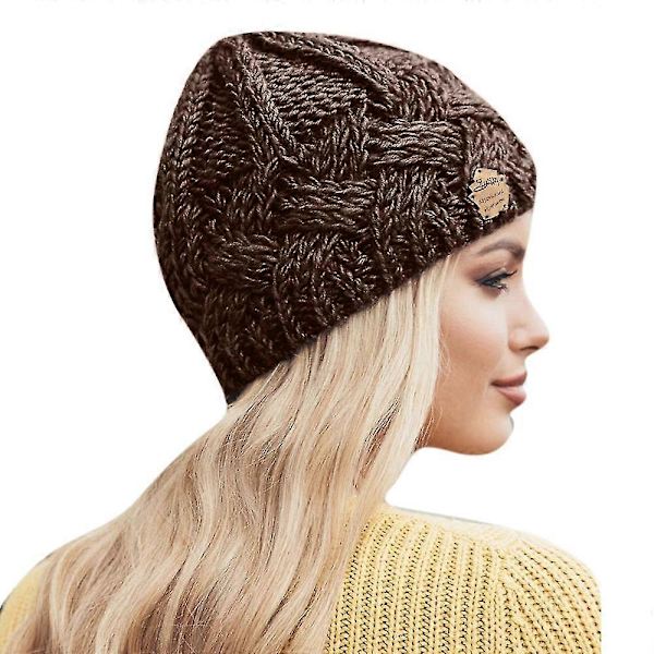 Unisex Ski Strikkede Hat, Retro Stil Diamant Ternet Tyk Uld Strikkede Hat, Vinter Varmer Snowboard Hat Cap Brown