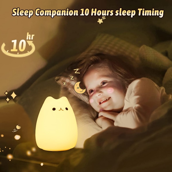 Nattlampe for barn, kattelampe for baby/tenåring, 7 farger, bordlamper, romdekor med USB-oppladbar søt LED-flerfarget lys, gaver