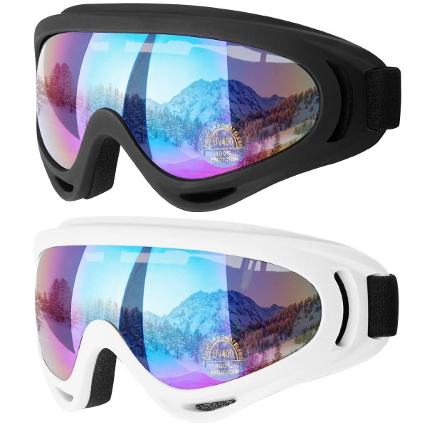 Skibriller, Motorcykelbriller, Snowboardbriller til mænd, kvinder, børn - UV-beskyttelse Skum Anti-ridse Støvtætte farvede linser sort og hvid